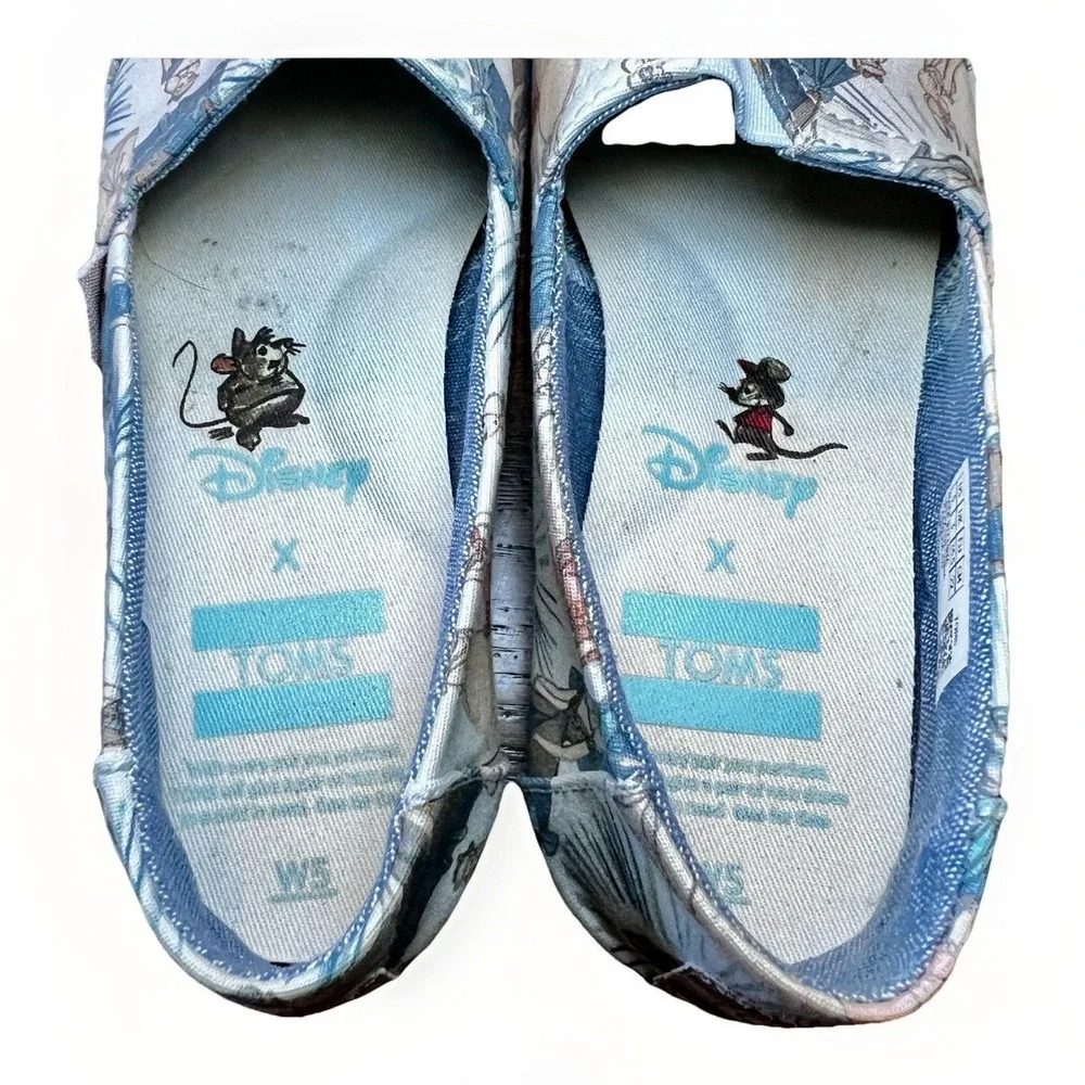 Disney X TOMS Girls Blue Cinderella Printed‎ Canvas Flats 5 LIMITED EDITION